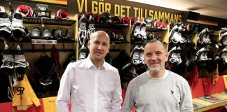 Christoffer Bergfors, vice koncernchef på MAX och herrarnas huvudtränare tillika Luleå Hockey-profilen Thomas "Bulan" Berglund